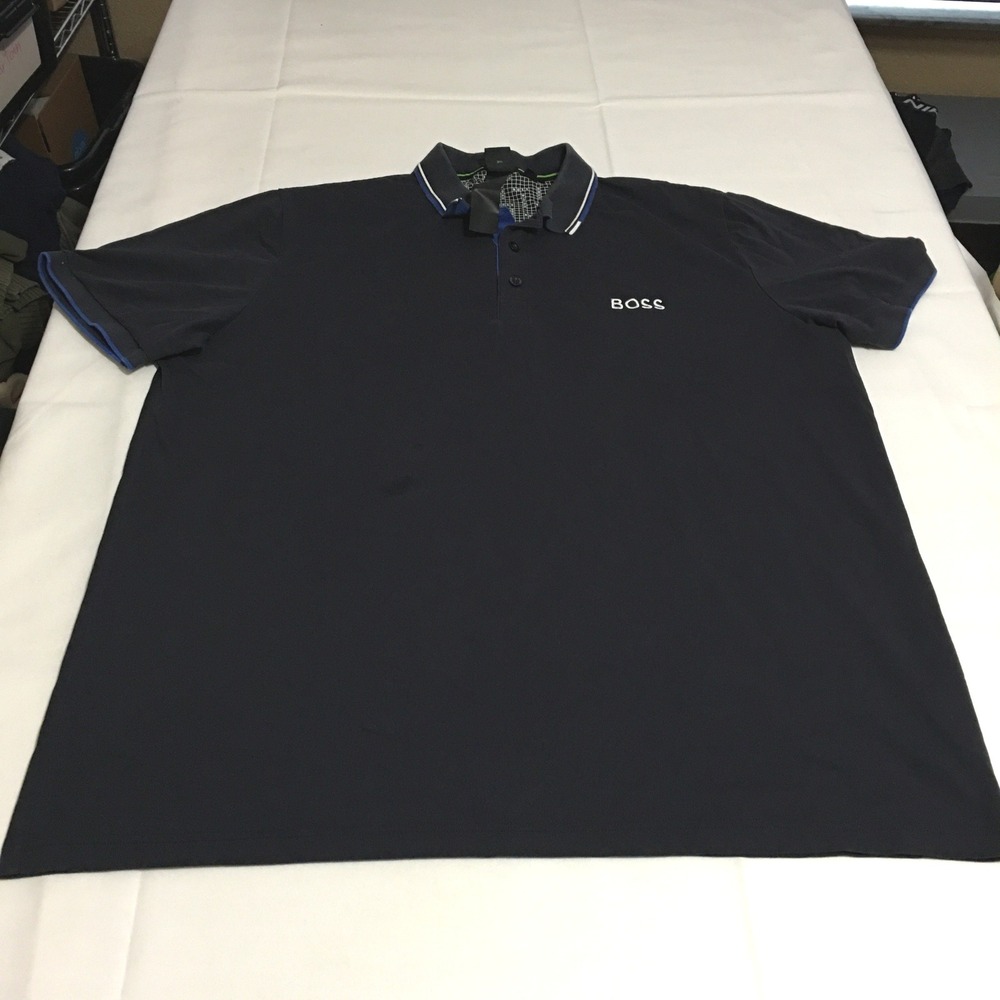 Hugo Boss Polo Shirt Mens 3XL Navy Blue Regular Fit Stretch Preppy Short Sleeve
